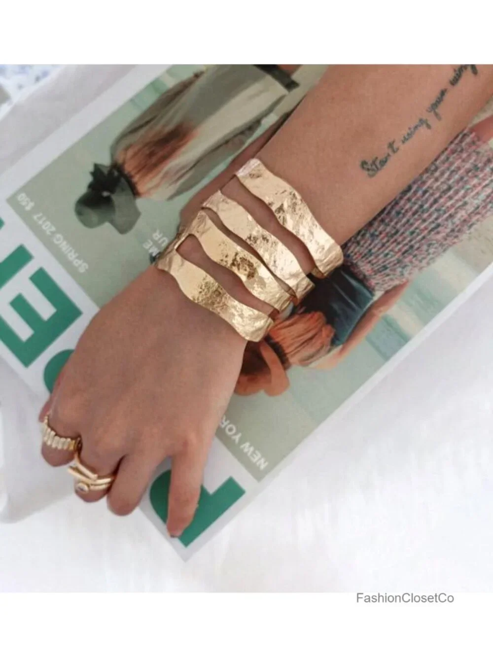 18K Gold Plated Cuff Bracelet Double Layer Adjustable Women Bangle
